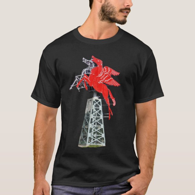 Inlandsstads-Dallas Pegasus Neon-skylt T Shirt (Framsida)