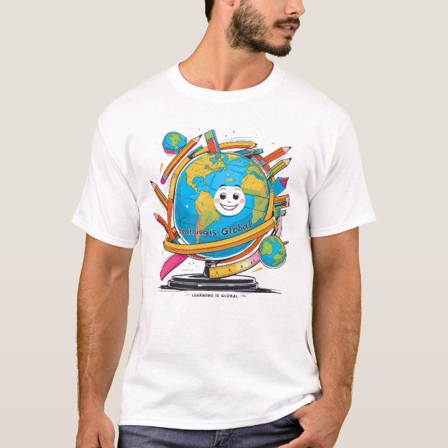 Inlärning är globalt - inspirerande utbildning och t shirt (Framsida)