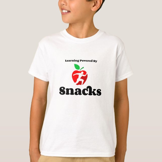 Inlärning Drivs av Snacks Barn T-Shirt (Framsida)