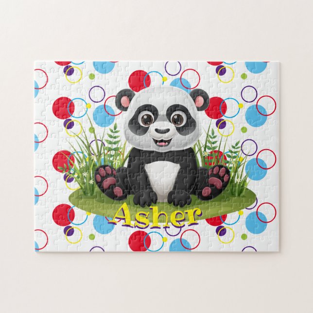 Inlärningsaktivitet i Panda Puzzle i Kids Namn Pussel (Horisontell)