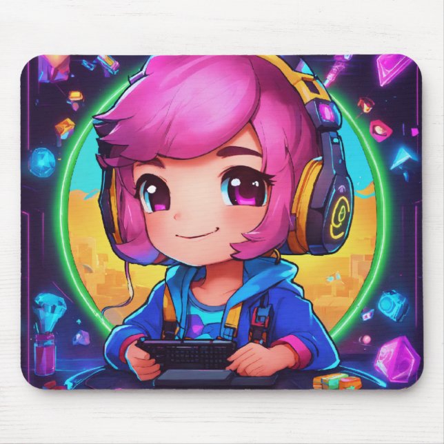 Inlärningsdesign för Neon Chibi Gamer Musmatta (Framsidan)