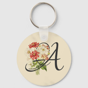 Inledande A, Vintage Anemones Keychain Nyckelring