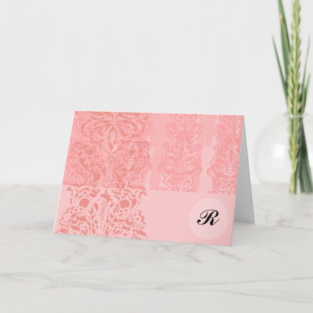 Inledande anmärkning för Bright Girly Rosa Damask  Tack Kort (Framsida)