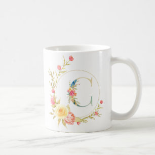 Inledande blommigt brev Cfloral ram Kaffemugg