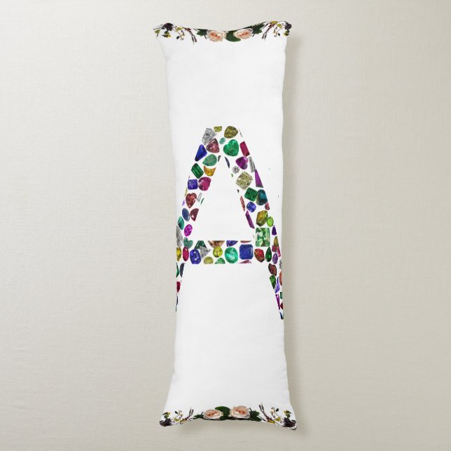 Inledande Brev A med Gemstone Blommigt Monogram Kroppskudde (Framsidan Vertikal)