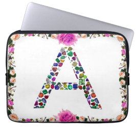 Inledande Brev A med Gemstone Blommigt Monogram Laptop Fodral
