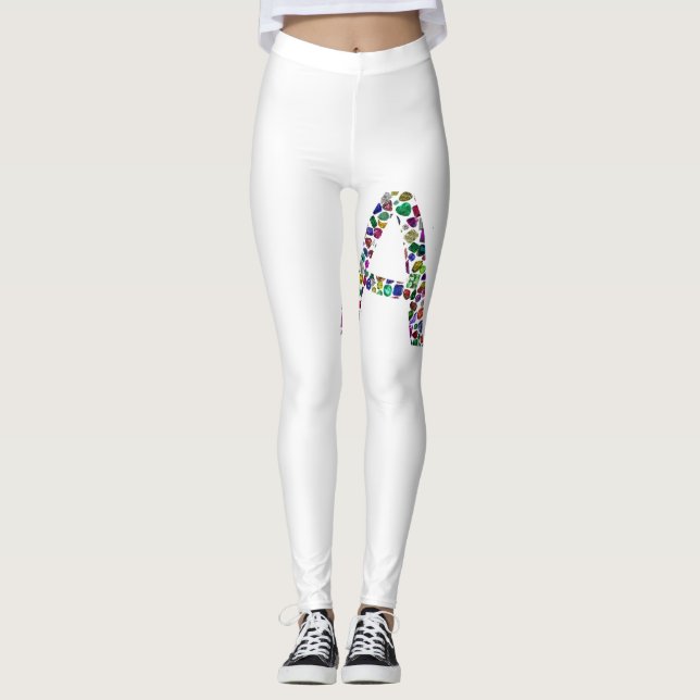 Inledande Brev A med Gemstone Blommigt Monogram Leggings (Framsida)