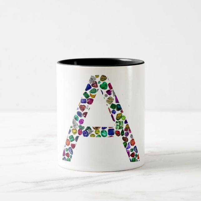 Inledande Brev A med Gemstone Blommigt Monogram Två-Tonad Mugg (Center)