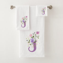 Inledande Brev J Plus Blommigt Design Bath Towel S