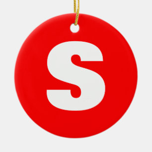 Inledande Brev Monogram Modern Stil Red White Julgransprydnad Keramik