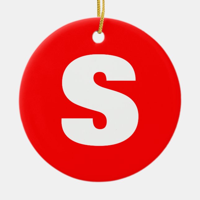 Inledande Brev Monogram Modern Stil Red White Julgransprydnad Keramik (Framsidan)