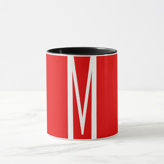 Inledande Brev Monogram Modern Stil Red White Mugg (Center)