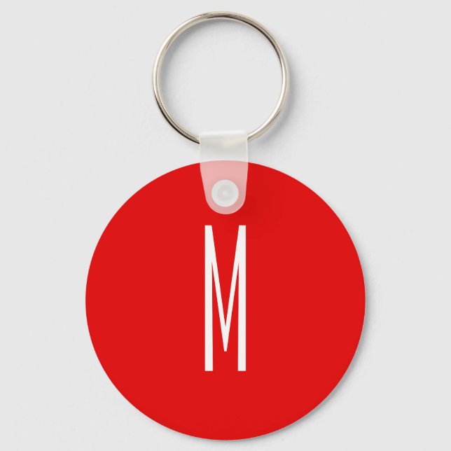 Inledande Brev Monogram Modern Stil Red White Nyckelring (Framsida)