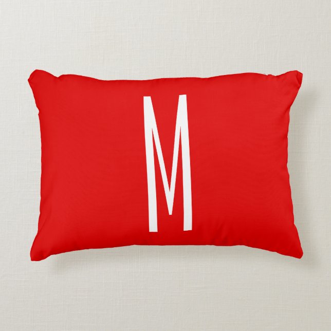 Inledande Brev Monogram Modern Stil Red White Prydnadskudde (Framsidan)