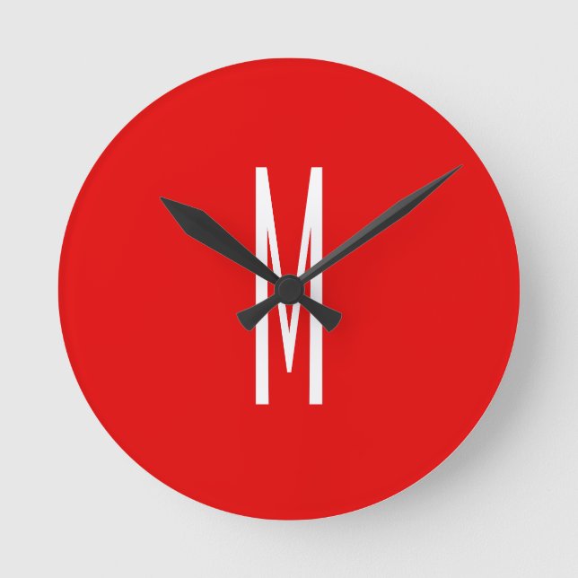 Inledande Brev Monogram Modern Stil Red White Rund Klocka (Framsida)