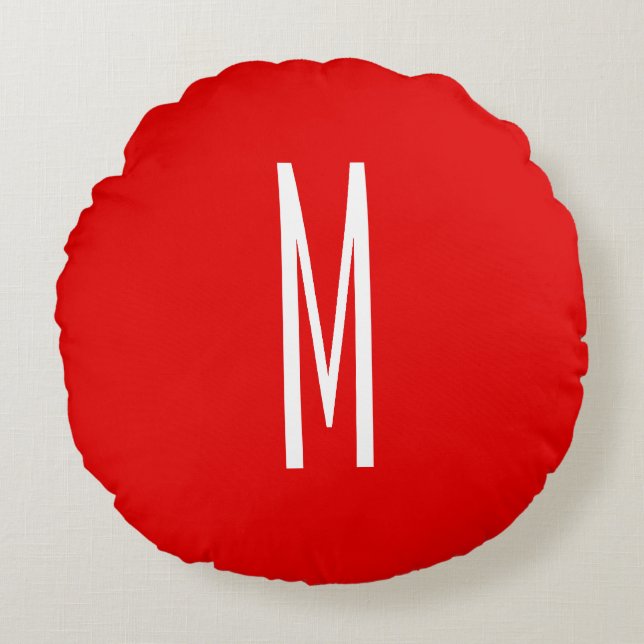 Inledande Brev Monogram Modern Stil Red White Rund Kudde (Framsidan)
