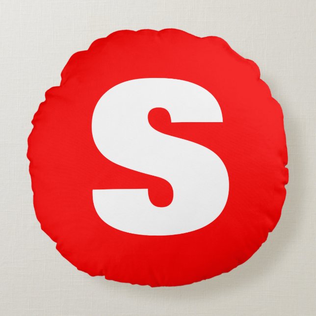 Inledande Brev Monogram Modern Stil Red White Rund Kudde (Framsidan)