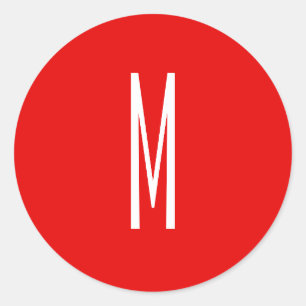 Inledande Brev Monogram Modern Stil Red White Runt Klistermärke
