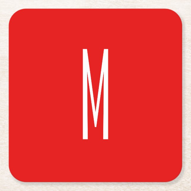 Inledande Brev Monogram Modern Stil Red White Underlägg Papper Kvadrat (Framsidan)