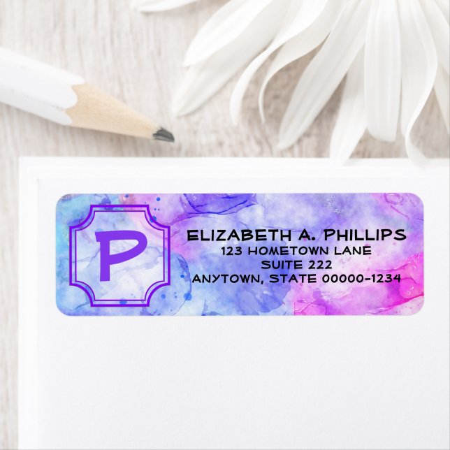 Inledande Brev Monogram över pastellets vattenfärg Returadress Etikett (Insitu)