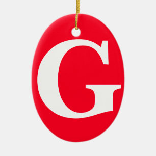 Inledande Brev Monogram Red White Plain Simple Julgransprydnad Keramik