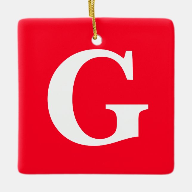 Inledande Brev Monogram Red White Plain Simple Julgransprydnad Keramik (Framsida)