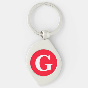 Inledande Brev Monogram Red White Plain Simple Swirl Silverfärgad Nyckelring