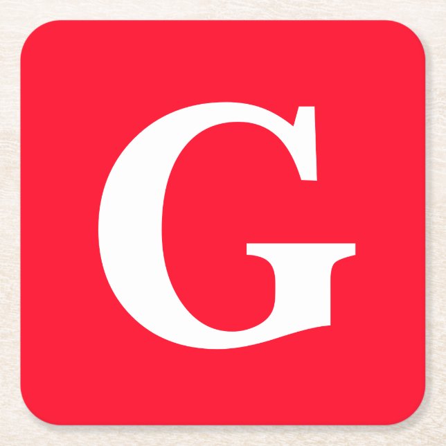 Inledande Brev Monogram Red White Plain Simple Underlägg Papper Kvadrat (Framsidan)