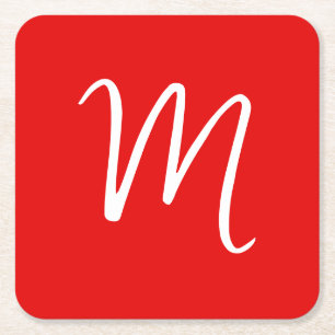 Inledande Brev Monogram Snyggt Red White Underlägg Papper Kvadrat