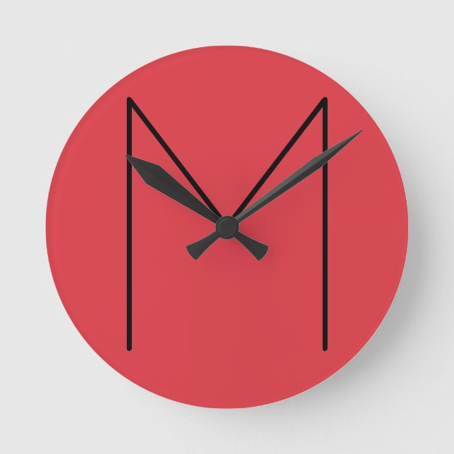 Inledande Brev Monogrammed Modern Minimalist Red Rund Klocka (Framsida)