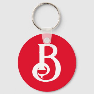Inledande Brev monogrammed Red White Classical Nyckelring