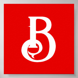 Inledande Brev monogrammed Red White Classical Poster