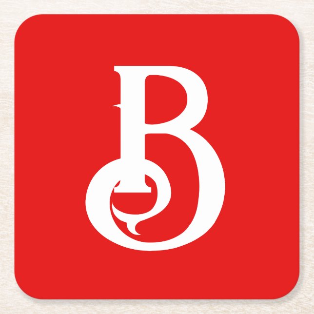 Inledande Brev monogrammed Red White Classical Underlägg Papper Kvadrat (Framsidan)