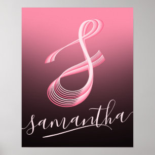 Inledande Brev Rosa-skript Unik Namn Monogram Poster