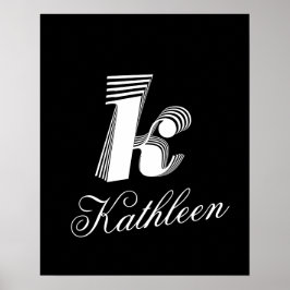 Inledande Brev Snyggt Black & White Namn Monogram Poster