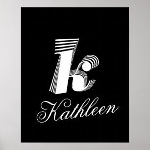 Inledande Brev Snyggt Black & White Namn Monogram Poster