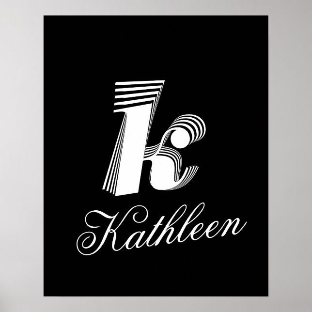 Inledande Brev Snyggt Black & White Namn Monogram Poster (Framsidan)