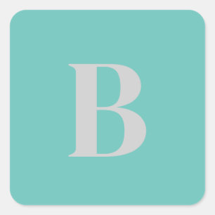 Inledande Brev Unik Light Teal Grått Monogram Fyrkantigt Klistermärke
