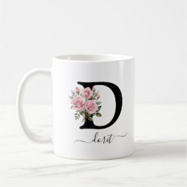 Inledande D Rosa ros Blommigt Flowers Monogram Nam Kaffemugg