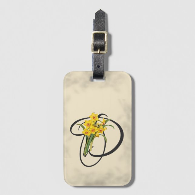 Inledande D, Vintage Daffodils Luggage Tag Bagagebricka (Framsida vertikal)