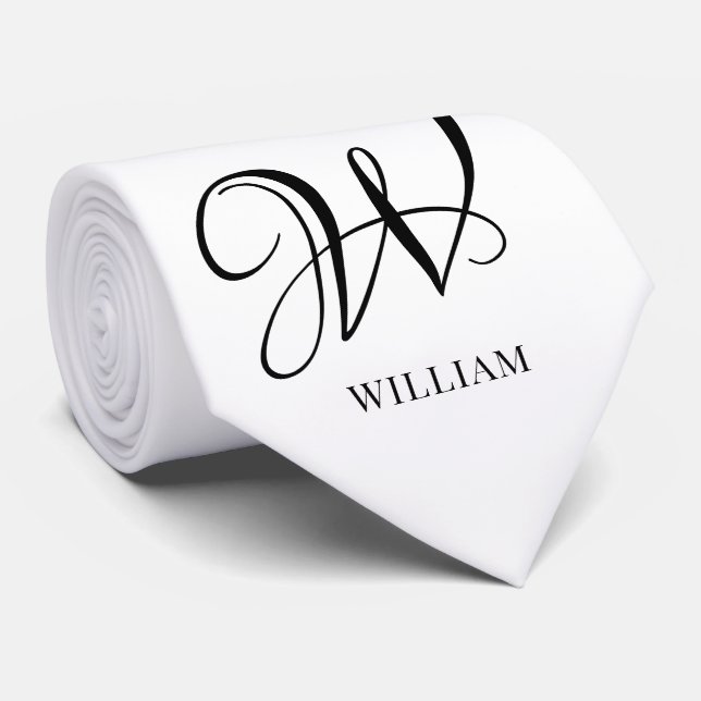 Inledande Elegant av Personlig Vit monogram Slips (Rullad)