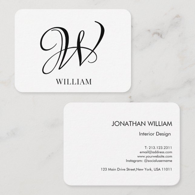 Inledande Elegant av Personlig Vit monogram Visitkort (Fram/baksida)