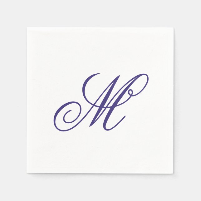 Inledande elegant - marinblått monogram pappersservett (Framsidan)