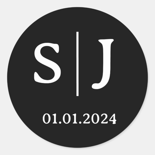 Inledande etiketter för bröllop | Round Black Even (Framsida)