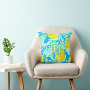 Inledande fyllning för Preppy Blue Lemon Mönster Kudde