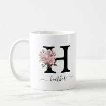 Inledande H Monogram Blommigt Flower Rosa ros Mugg