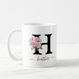 Inledande H Monogram Blommigt Flower Rosa ros Mugg