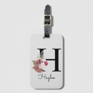 Inledande H Monogram Rosa Boho Girly Blommigt Bagagebricka