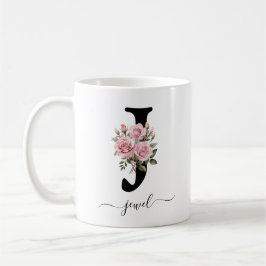 Inledande J Monogram Blommigt Flower Rosa ros Mugg