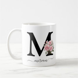 Inledande M Monogram Blommigt Flower Rosa ros Mugg